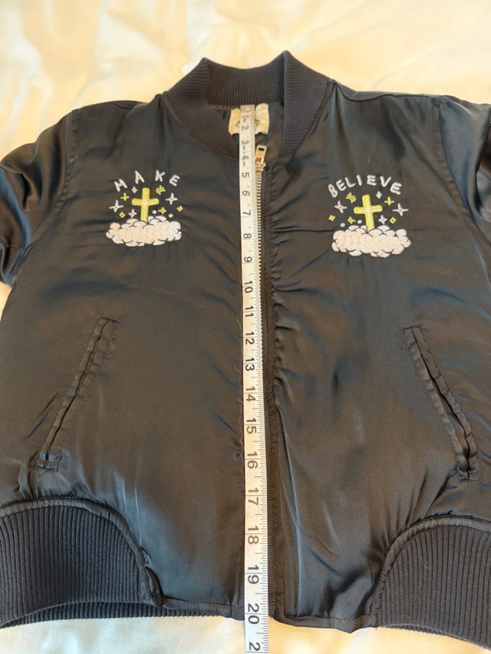 Rare! UNIF Black Embroidered Hardcore Bomber Jacket XS Unisex Y2K - Picture 15 of 16